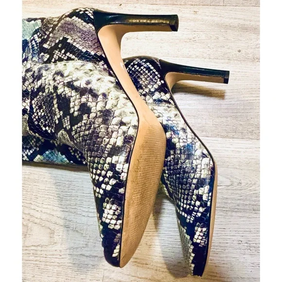 Marc Fisher LTD Black, White and Blue Snakeskin Embossed Leather Heel Boots- 7.5 - Picture 6 of 11